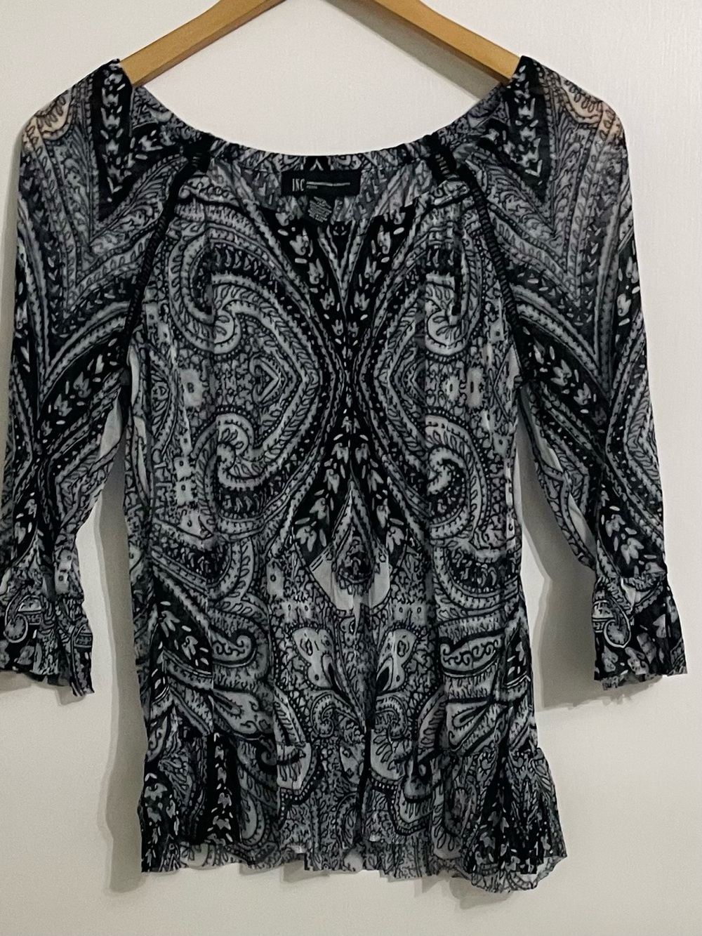 INC International Concepts Black & White Paisley Blouse